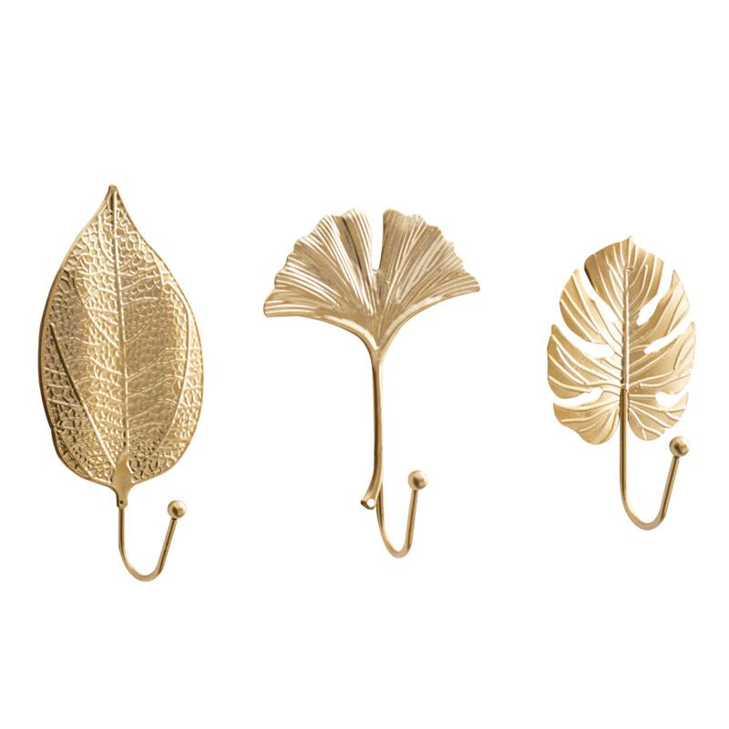 

Nordic Wall Hooks For Hanging Clothes No Punch Wall Hanger Key Hanger Iron Art Decoration Gold Leaves Home Storage