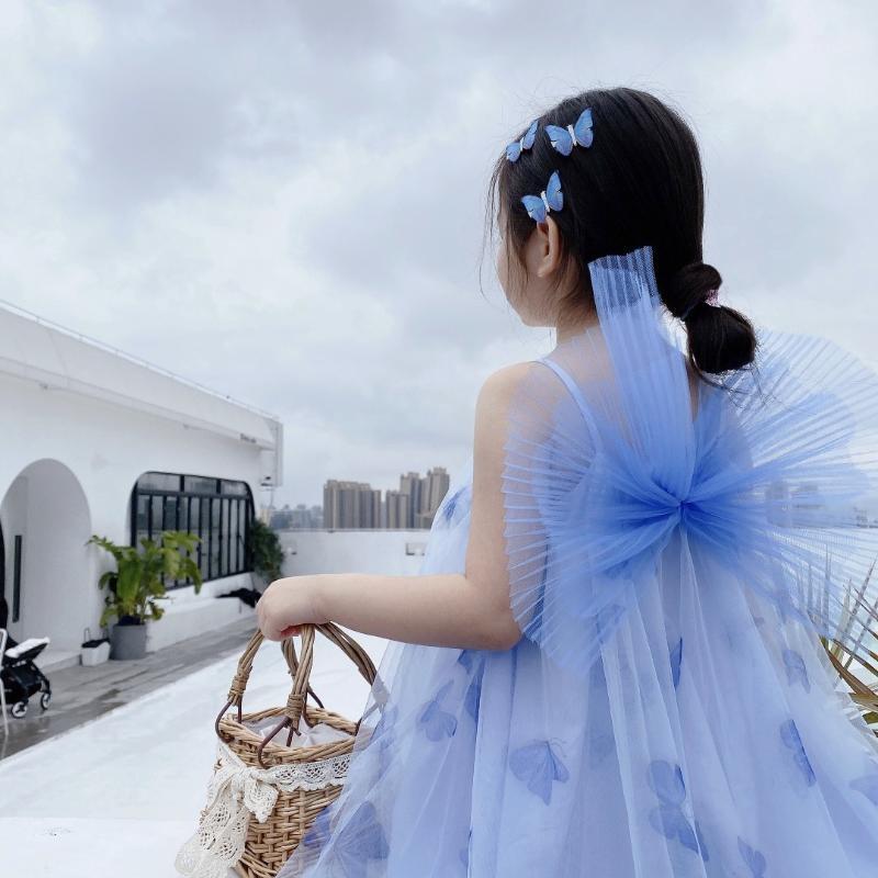 

Girls dress summer new girls bow detachable fairy dress girl birthday stage performance costume holiday play costume1, Blue