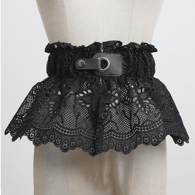 

SeeBeautiful PU Stitching Hollow Out Lace Waist Seal Belts Girdle Simple New Fashion 2021 Spring Winter Women M864, White