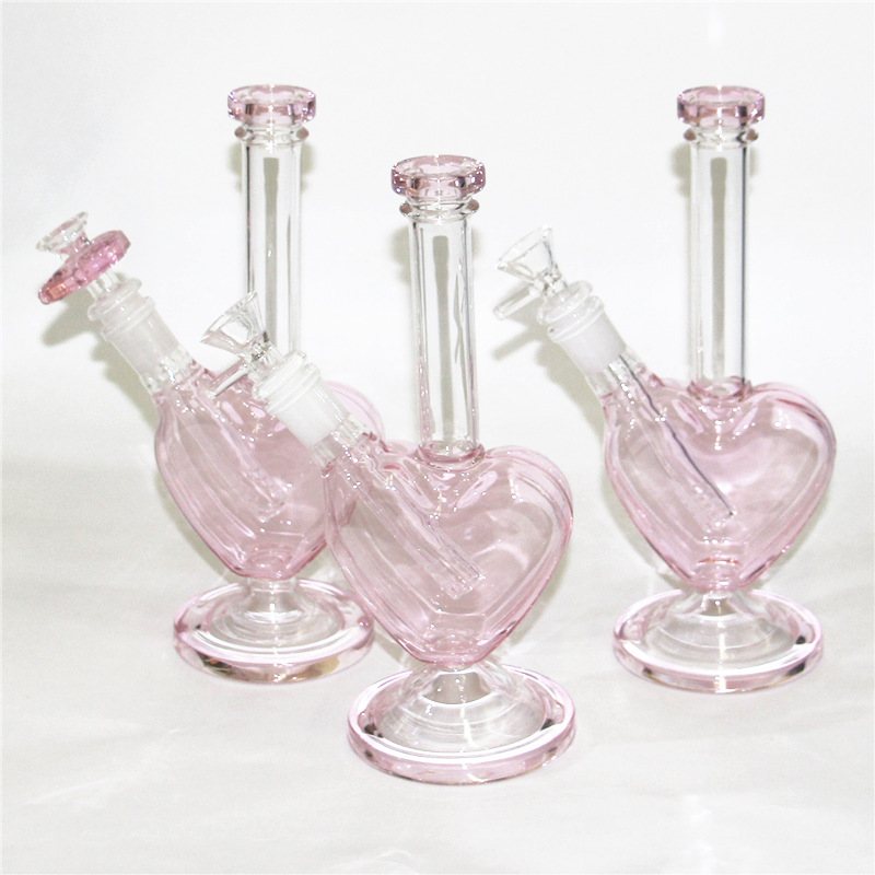 

9 inch heart shape glass dab rigs hookahs water bongs for wholesale bubble water pipes with 14mm bowl reclaim catchers
