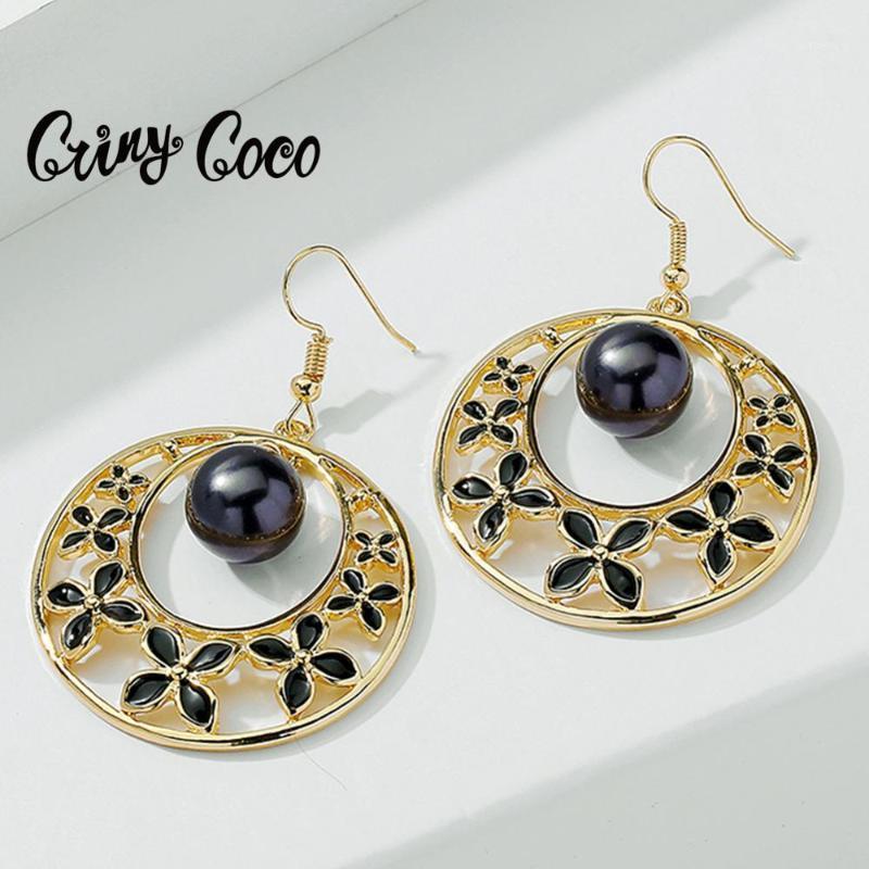 

Cring Coco Pearl Dangle Earrings Fashion Gold Color Circle Jewelry Big Hollow out Drop Earings Earring 2020 Jewelry for Women1