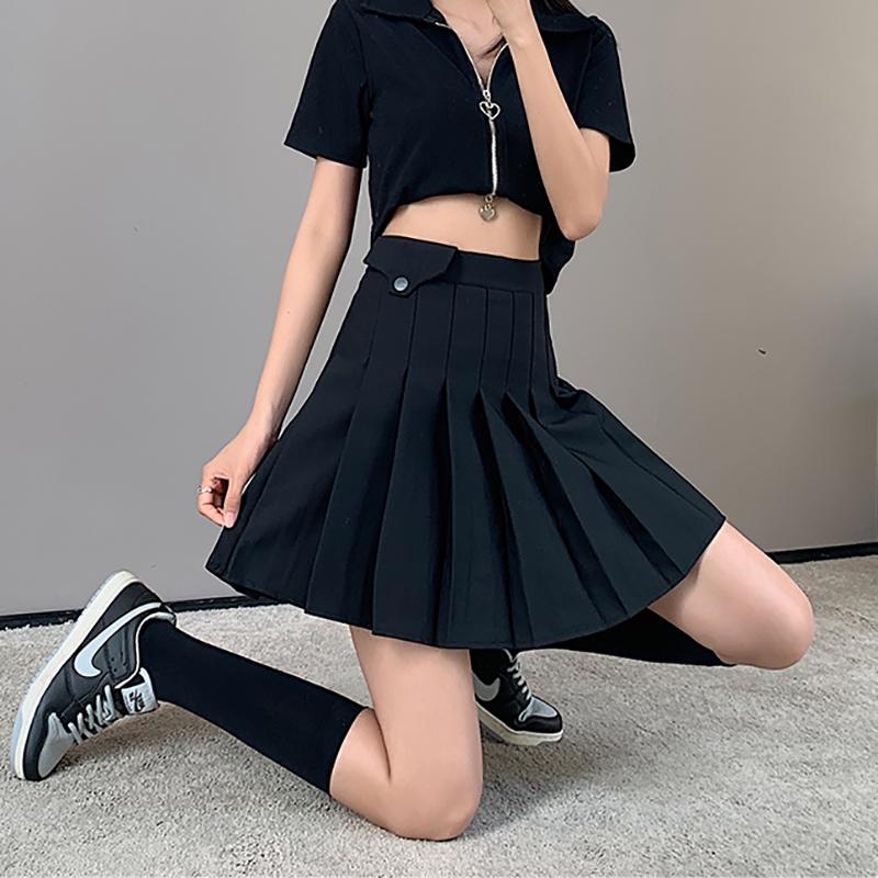 

Skirts JMPRS Black Women Pleated Skirt Super Quality High Waist A Line Girls Dance Mini Korean Causal Summer Fashion Faldas 2022