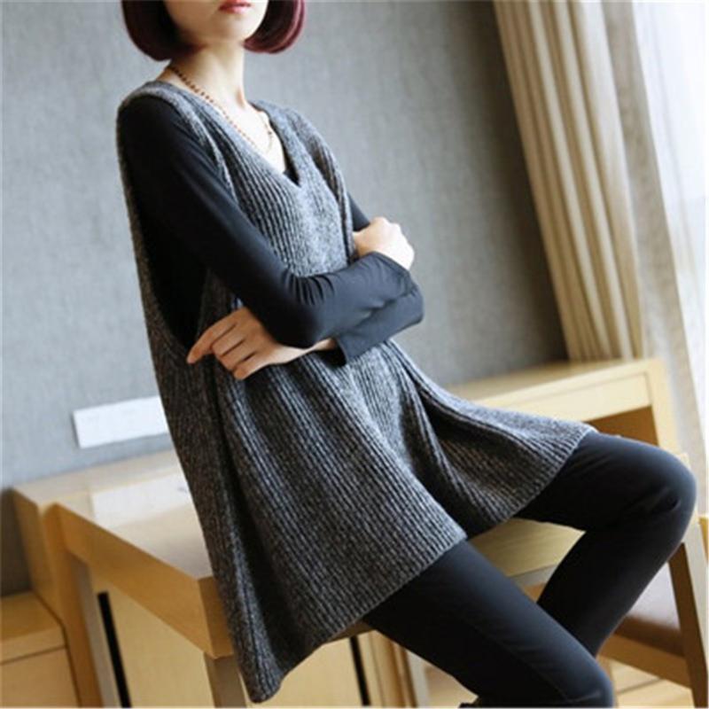 

Women's Vests Mid-length Loose V-neck Sweater Vest Femal Plus Size Sleeveless Solid Color Simple Fashion Knitted Pullover Women Spring, Black;white