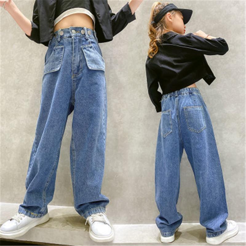 

Baby Girls Jeans Spring Autumn Fashion Loose Trousers 6-14 Year Girls Clothing Childrens Harem Pants Teenage Student Outfits, Sky blue