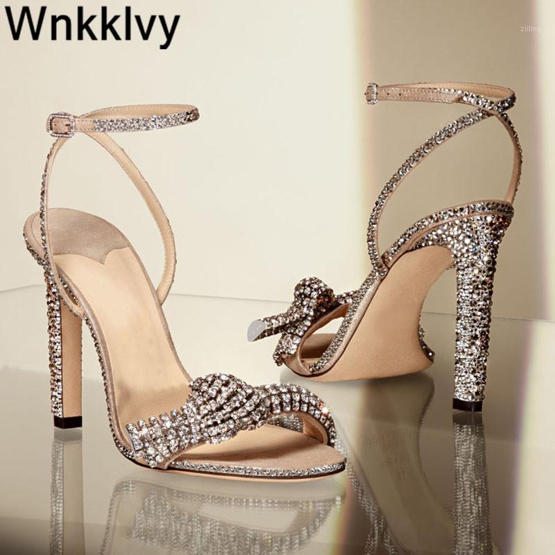 

Sandals Women Sexy Crystal bow knot high heel bling bling summer Dress Party wedding shoes Woman ankle strap zapatos de mujer1, Black