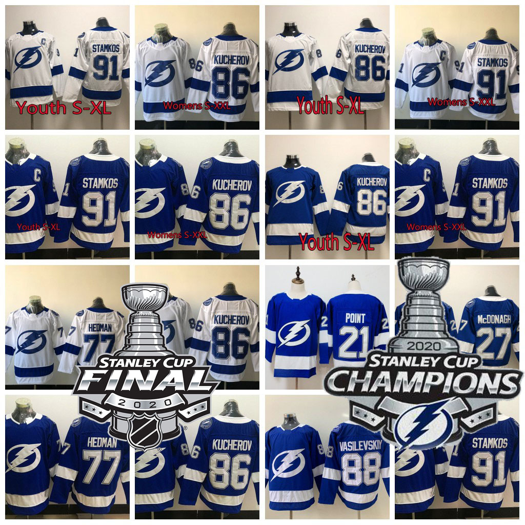 

Mens Womens Youth 2020 Stanley Cup Champions Tampa Bay Lightning Steven Stamkos Nikita Kucherov Hedman Point Vasilevskiy McDonagh Jersey, 86 blue womens s-xxl