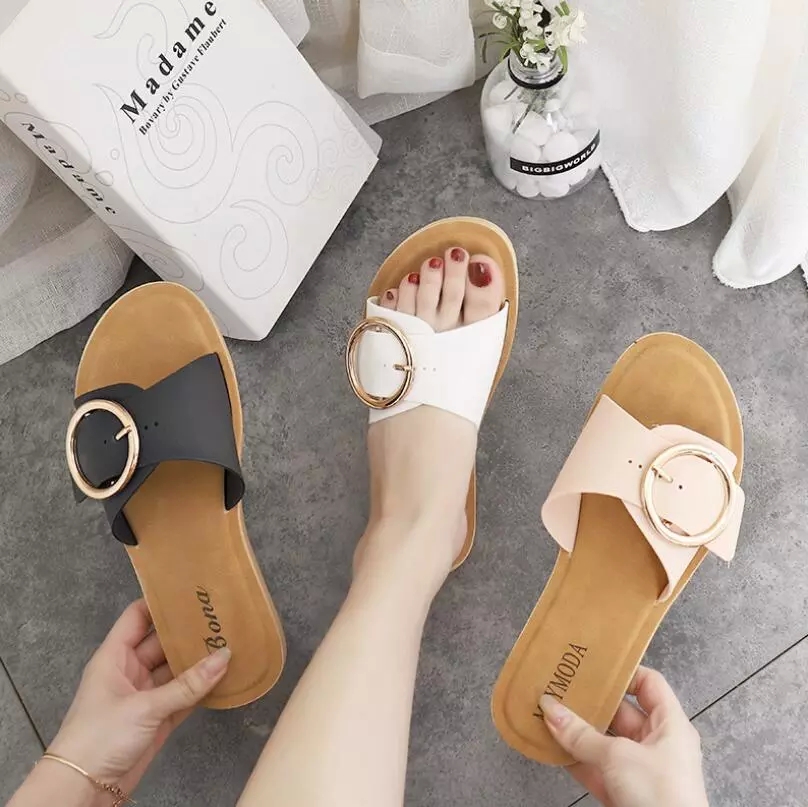 

2020 summer fashion women's sandals non-slip flip flops outer wear flat bottom all-match Korean women's shoes #Hw69, Beige