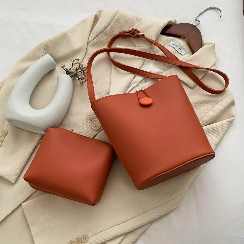 

Fashion 2sets Solid Color Women Bags Pu Leather Women Shoulder Bags Designer Ladies Casual Sac A Main, Black