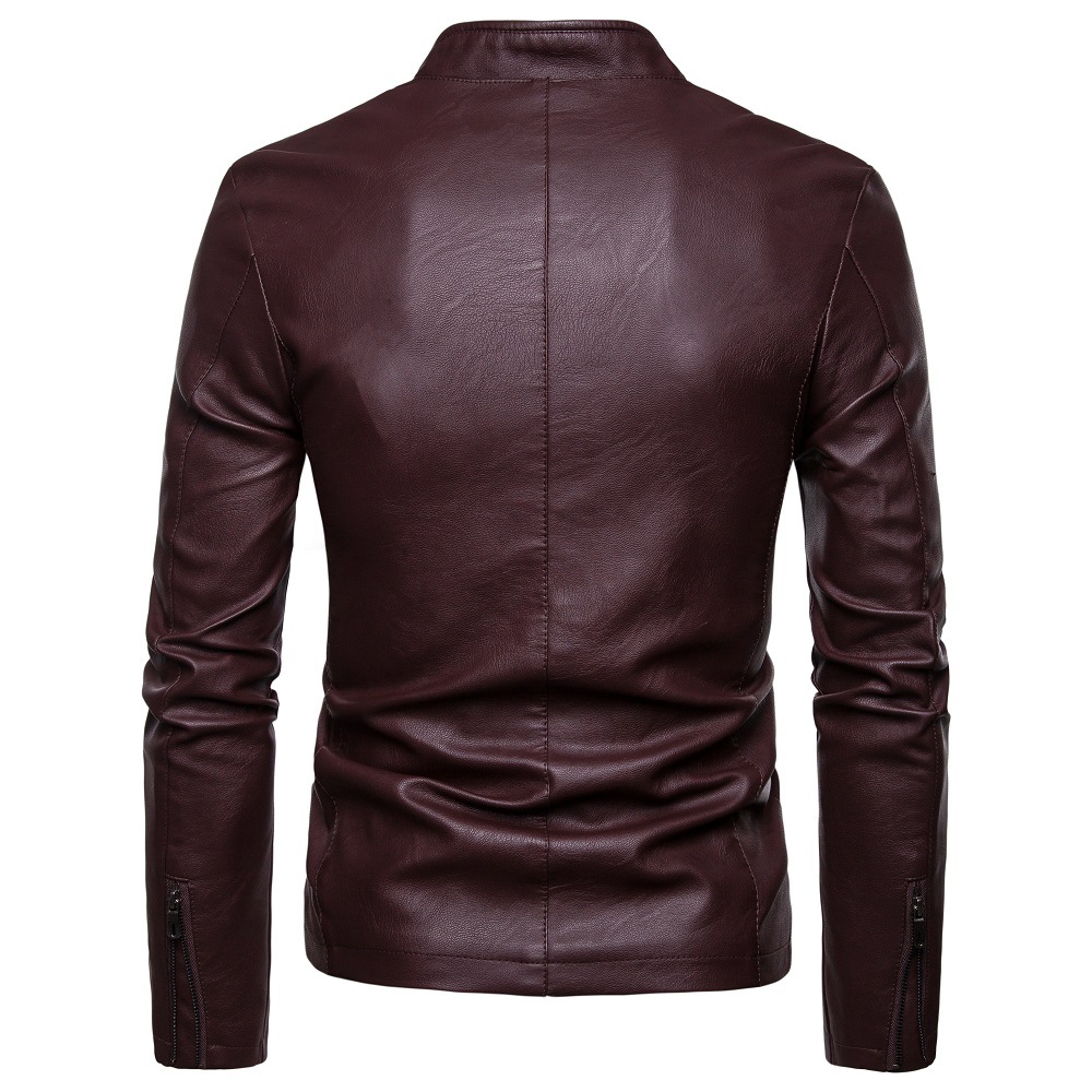 

Punk Winter Leather Jacket Men's Designer Stand-up Collar Zip-up Coat Men's Coat Fashion Long Sleeve Solid Color Men's PU Leather, Black