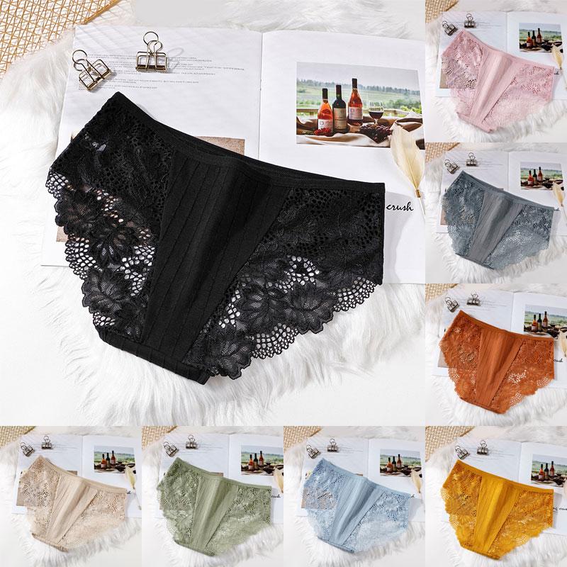 

Ladies Cotton Underwear Women's Panties Comfort Underpants Lace Briefs For Woman Sexy Mid-Rise Pantys Solid Color Underpant, White