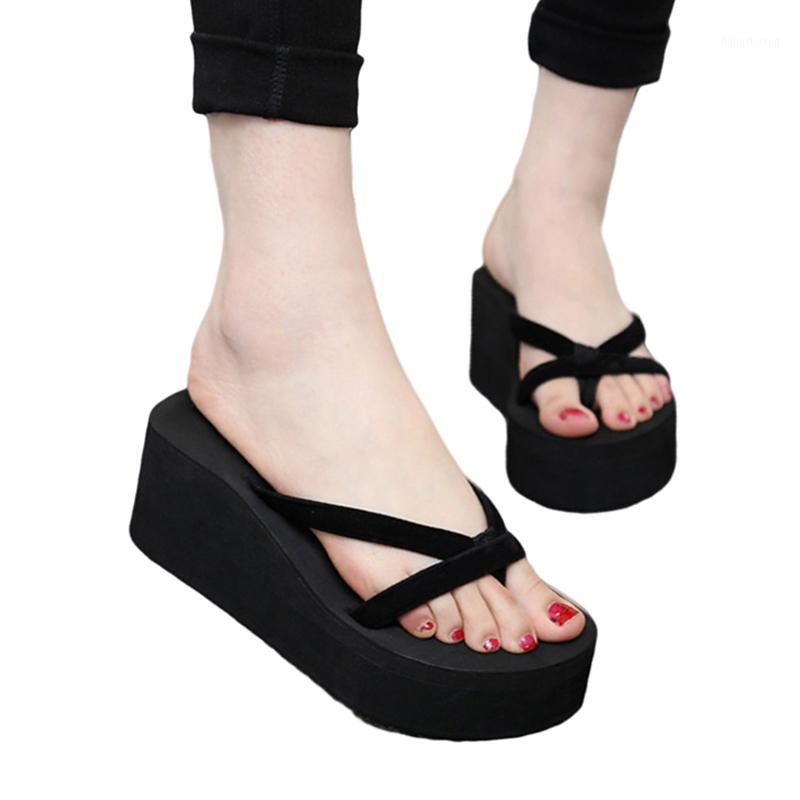 

Platform High Heels Shoes Woman Flip Flops Slippers Summer Flip Flops Non-Slip Beach Sandals Wedges Platform Woman Footwear1, Black