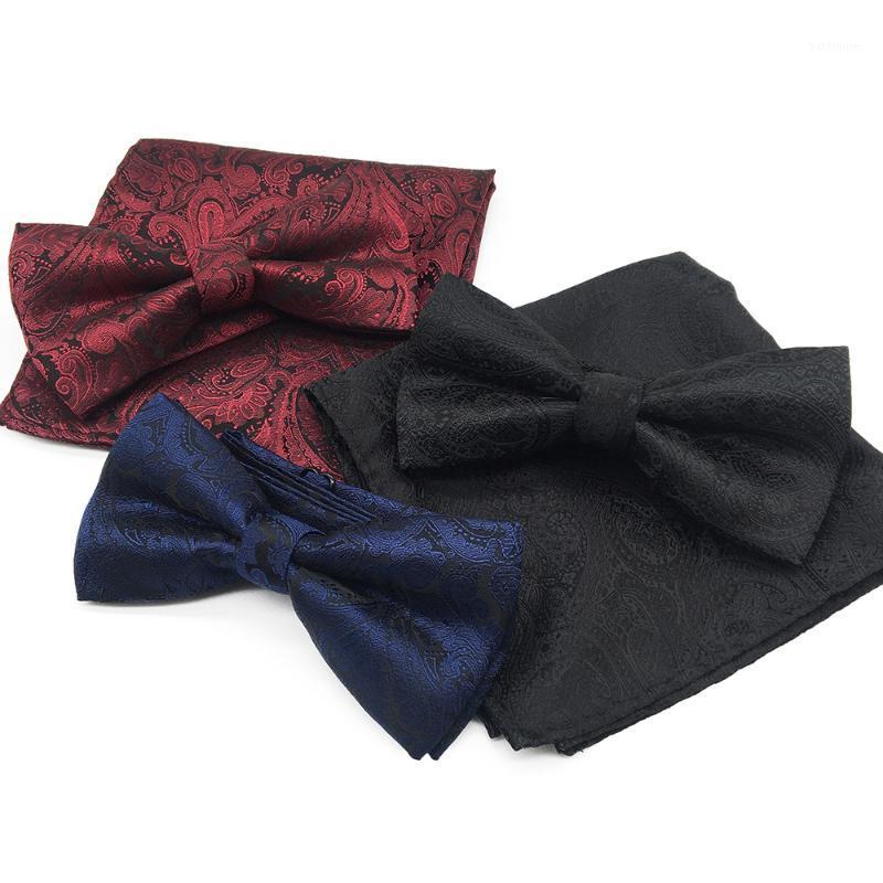 

Men 's Groom Groomsmen Wedding Wine Red High-End Paisley Bow Tie Pocket Towel Two Piece Set Scarf Shirt Gift1