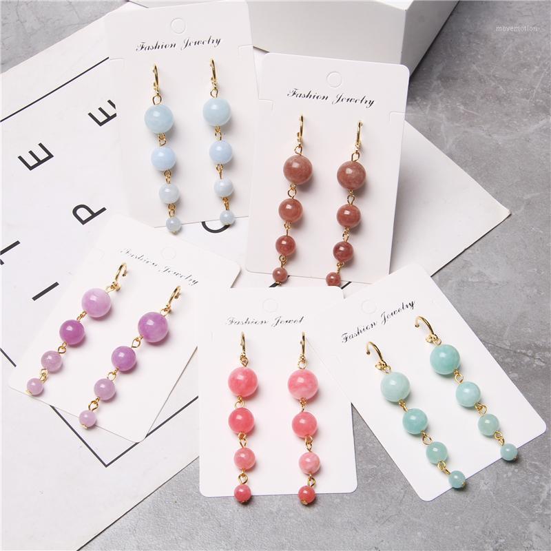 

Natural Angelite gem stone Dangle Charm Earrings Gold color Semi-precious chain Long Lady Fashion Jewelry Gift for Women female1