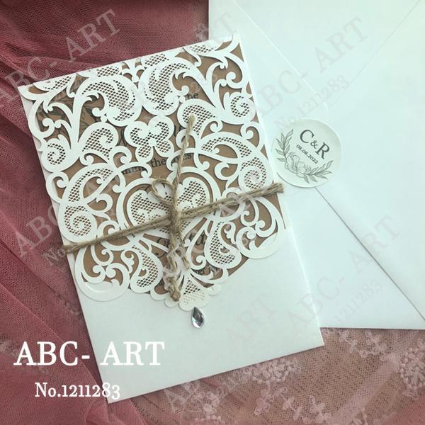 

ABC 50 /100set Customize Wedding Invitation Cards Greeting Business Party Cards Flower Pattern Laser Cut with envelopes1