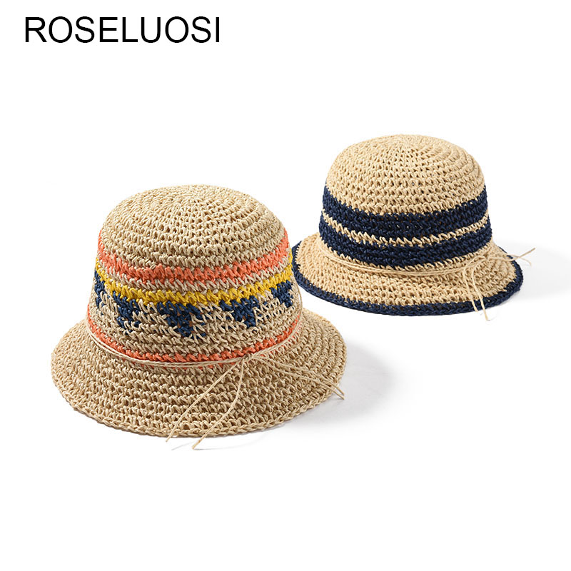 

ROSELUOSI 2020 Spring Summer Sun Hat For Women Foldable Straw Hats Ladies Beach Cap Chapeau Femme Ete, Blue