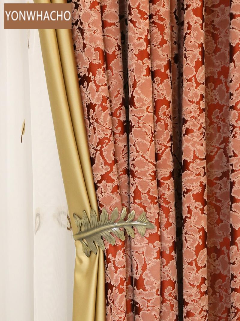 

Custom curtains Warm luxury postmodern high-precision jacquard Nordic red cloth blackout curtain tulle drapes B564, Tulle sheer