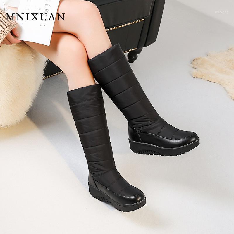 

MNIXUAN 2020 Women Shoes Knee High Boots winter new round toe warm flat Platform Boots slip on tassel Red big size 42 431, Black