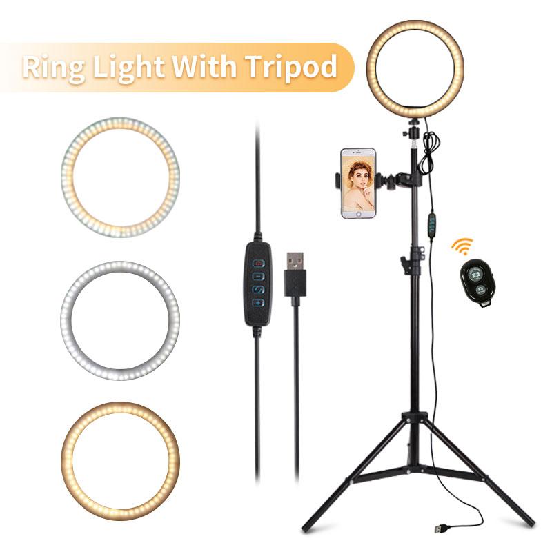 

16/26cm Professional Ring Light With Tripe Mobile Phone Holder Youtube Video Live LED Light Photography Ring Lamp With Tripod