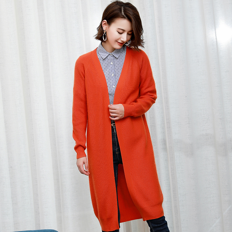 

2021 New High Quality Women Sweater 100% Goat Cashmere Knitted Jumpers Hot Sale Vneck Long Cardigans 5color Thick Woolen Clothes Knitwear Ng, Beige