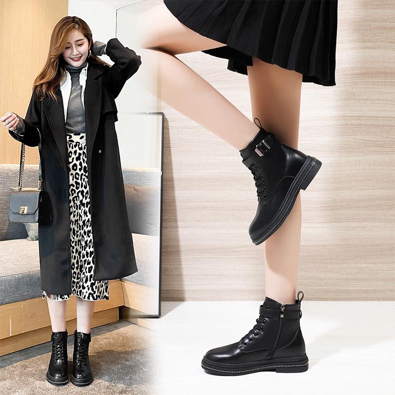 

2021 Fashion Winter Boots Women Black British Style Lace Up Ankle Boots Shoes Female Short Zipper Botas Mujer 043371, Black boots