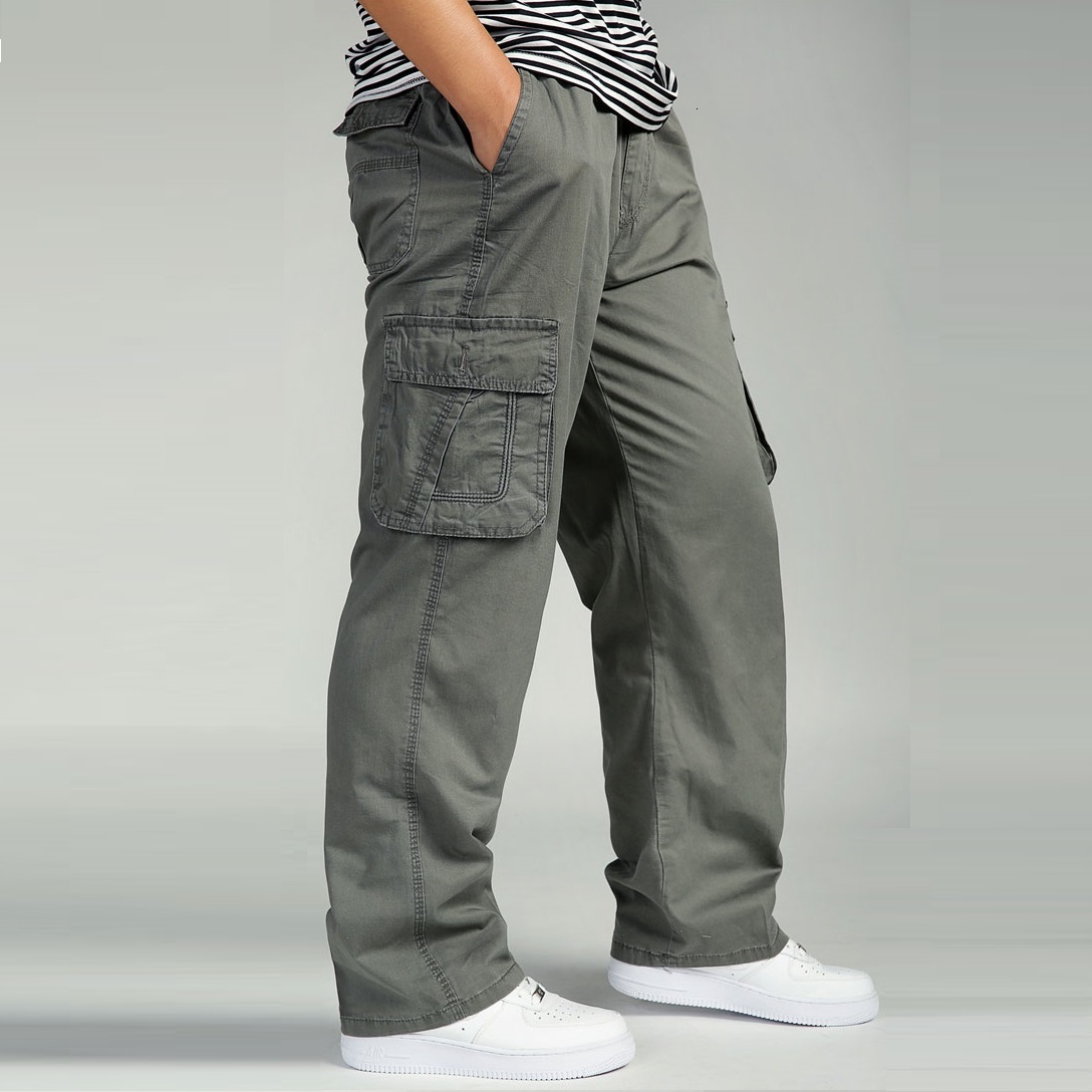 

2021 New You'll See High-waisted Plus Size Clothes 6xl Cargo Pant Many Loose Pockets Men's Working Pants Straight Fn46, Light yellow