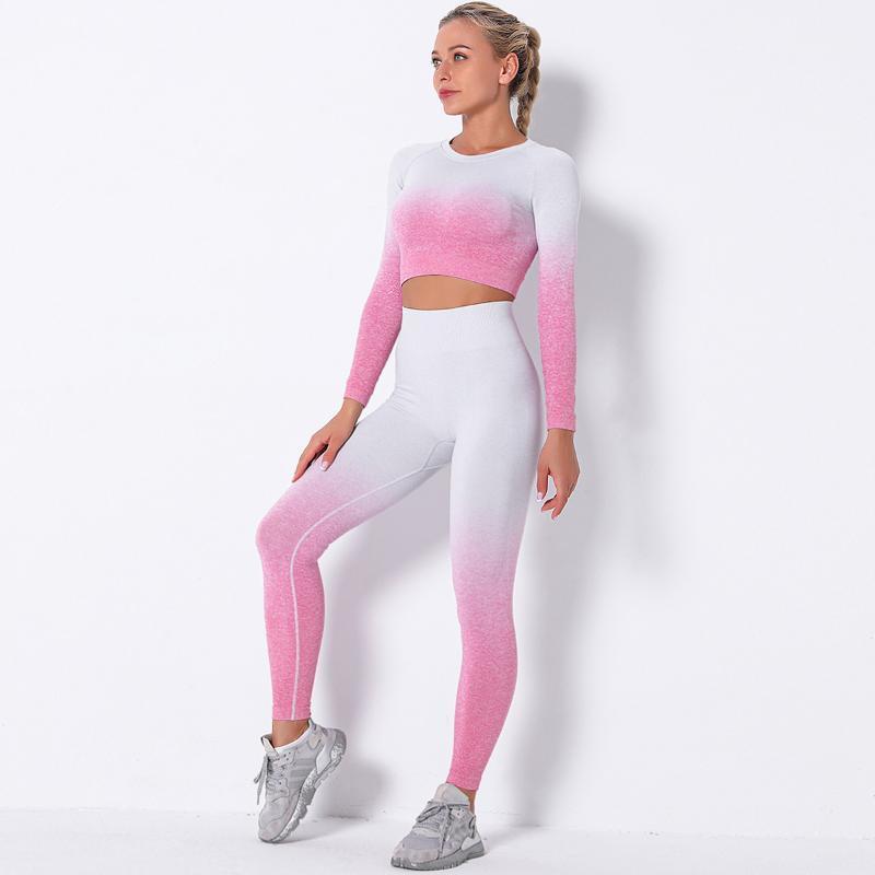 

2021 New Sports Suit Yoga Clothing Women Workout Sports Outfit Fitness Set Wear High Waist Gym Seamless Workout Clothes1, Pink