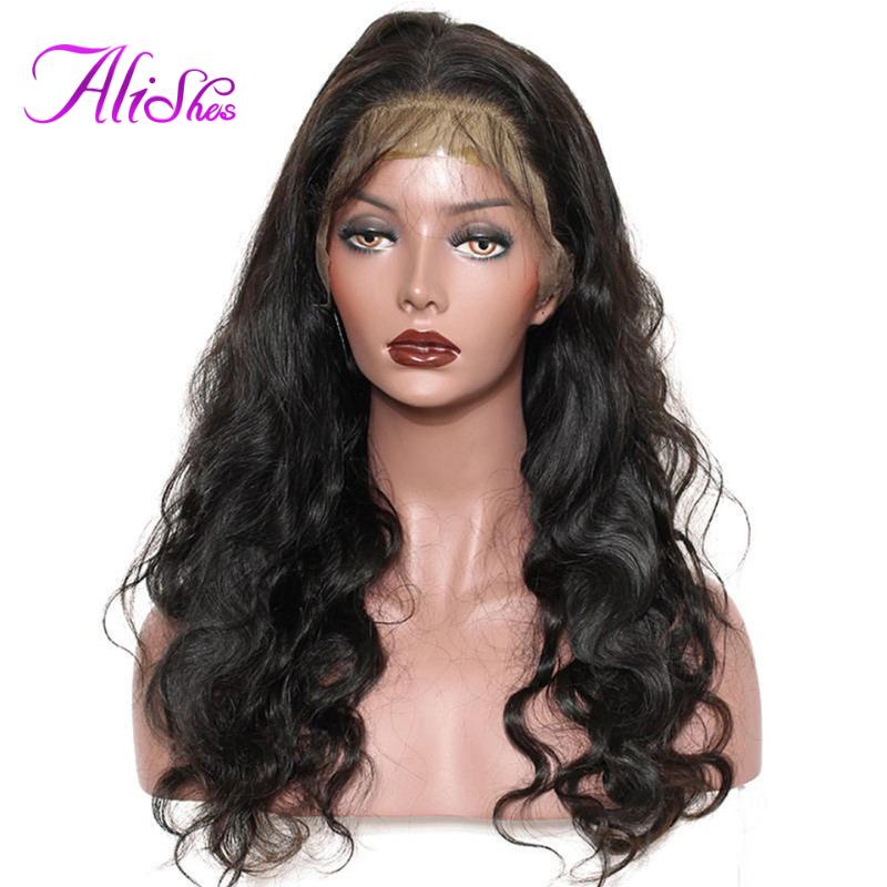 

Alishes Body Wave Lace Front Wig Peruvian Hair Pre Plucked 13x4 Frontal Wig Human Hair 150% Density Lace Wigs Remy Natural Black, Natural color