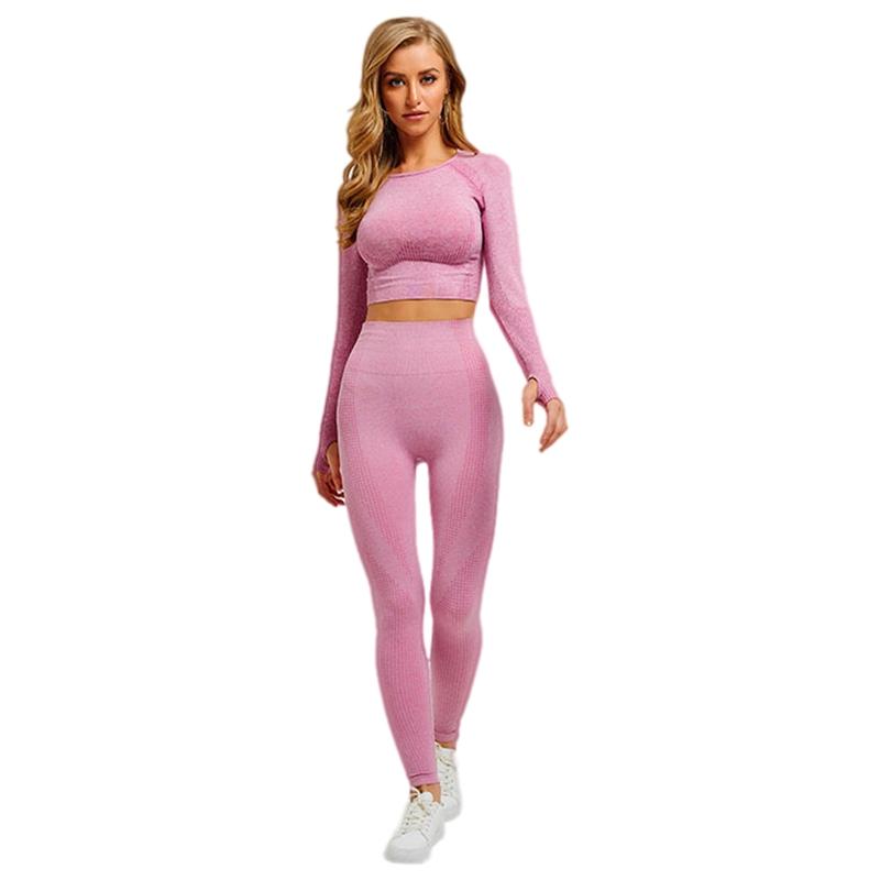 

Women Seamless Yoga Set Fitness Sport Suits Cloth Yoga Long Sleeve High Waist Running Legging Workout Set, Black