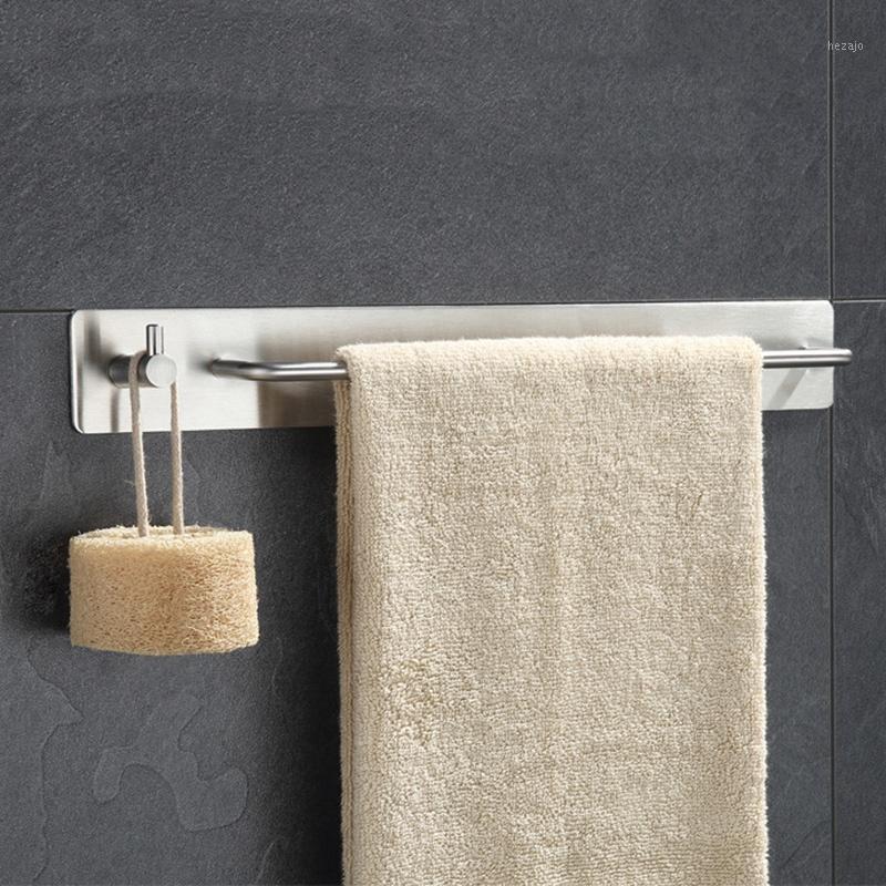

Brushed Nickel Towel Bar Holder with Hook Hanger, No Drill Self Adhesive Hand Towel Bar Holder, Modern Bathroom Kitchen 304 Stai1, Silver