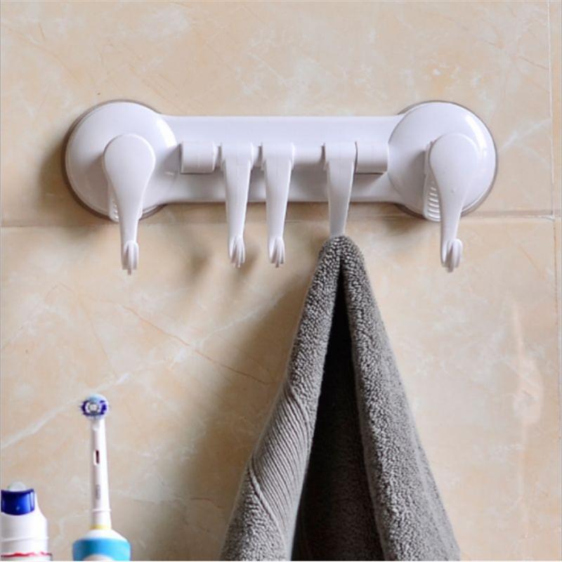

Adjustable 5 Hook Suction Cup Bath Towel Hanger Rack Hanging Shelves Holders Lock Type Sucker Bathroom Kitchen Hook Organizer