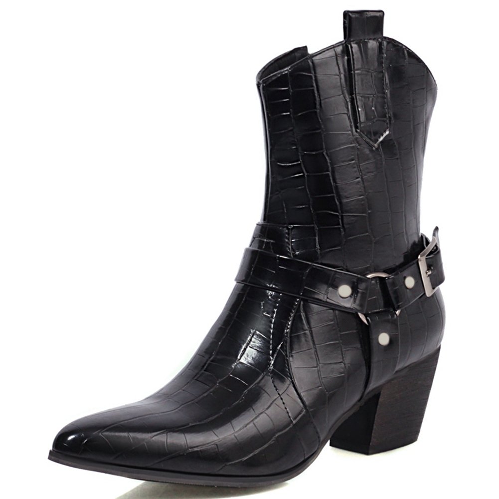 

BONJOMARISA Female Fashion Pointed Toe Buckle Zipper Ankle Boots High Heels Rivet Boots Women Brand Shoes Woman, Brown