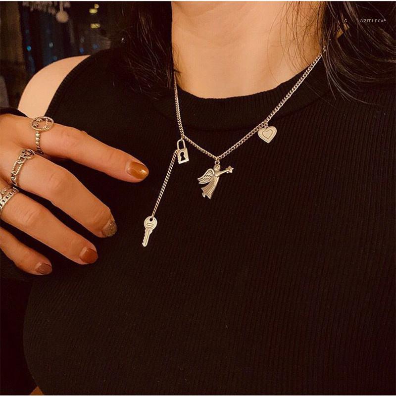 

Kymyad Vintage Choker Necklaces For Women Jewellery Angel Key Pendant Necklaces Woman's accessories Vintage Chains Necklace1