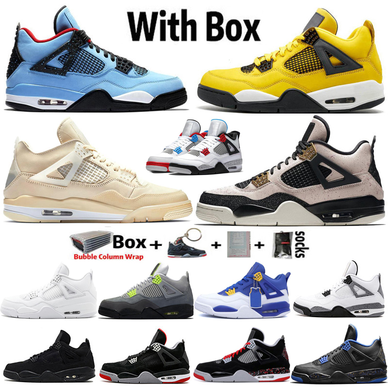 

2021 Top Quality factory_footwear Jumpman 4 Sail Neon Bred Denim White Raptors Black Cat 4s Mens Basketball Shoes Women Sneakers Retros Trainers Size 36-47, 23