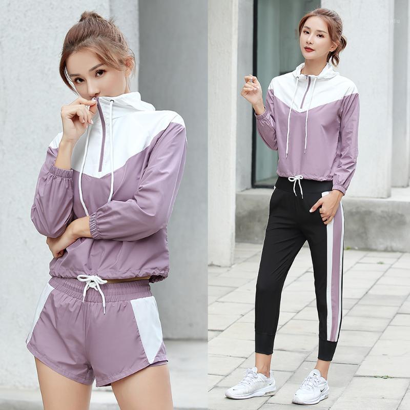 

5 pieces tracksuits women, female set of trousers + shorts + t-shirt jackets set of fitness drying clothes for gym, yoga 20211, C-purple-5 piece set