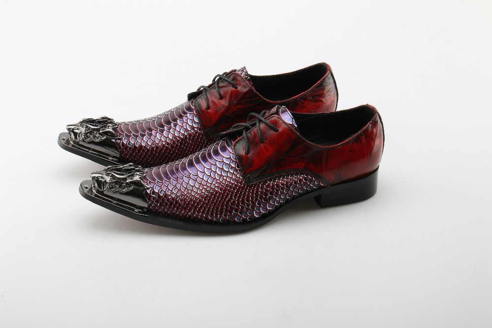 

2020 Social Male Leather Snake Skin Steel Toe Shoes Studded Oxford Brogues Shoe 8kpr, Red