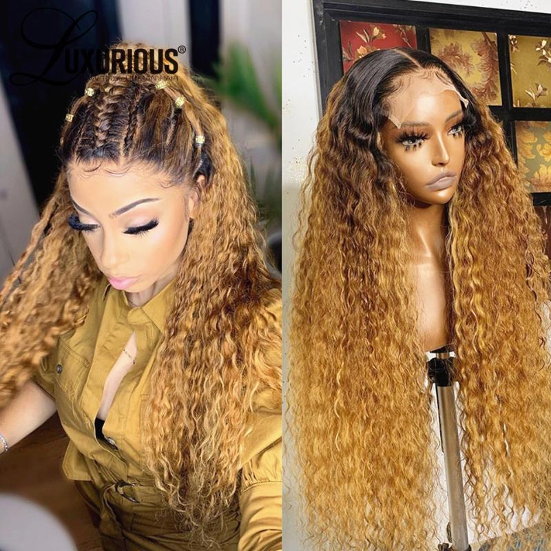 

180 Density Honey Blonde Human Hair Wigs 13x4 Ombre Colored Curly Lace Front Human Hair Wigs Brazilian Remy Highlight Wig, 150 new 13x4 wig