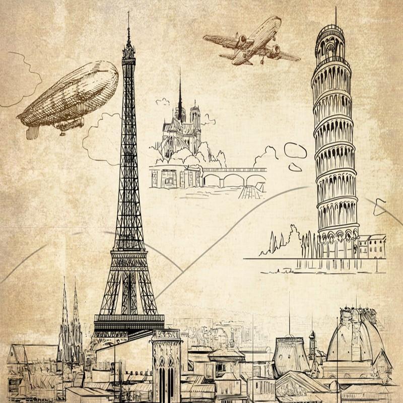 

Dropship Custom Wallpaper European American Nostalgic Buildings Paris Tower Mural TV Backdrop Living Room Restaurant Wallpaper1, As pic