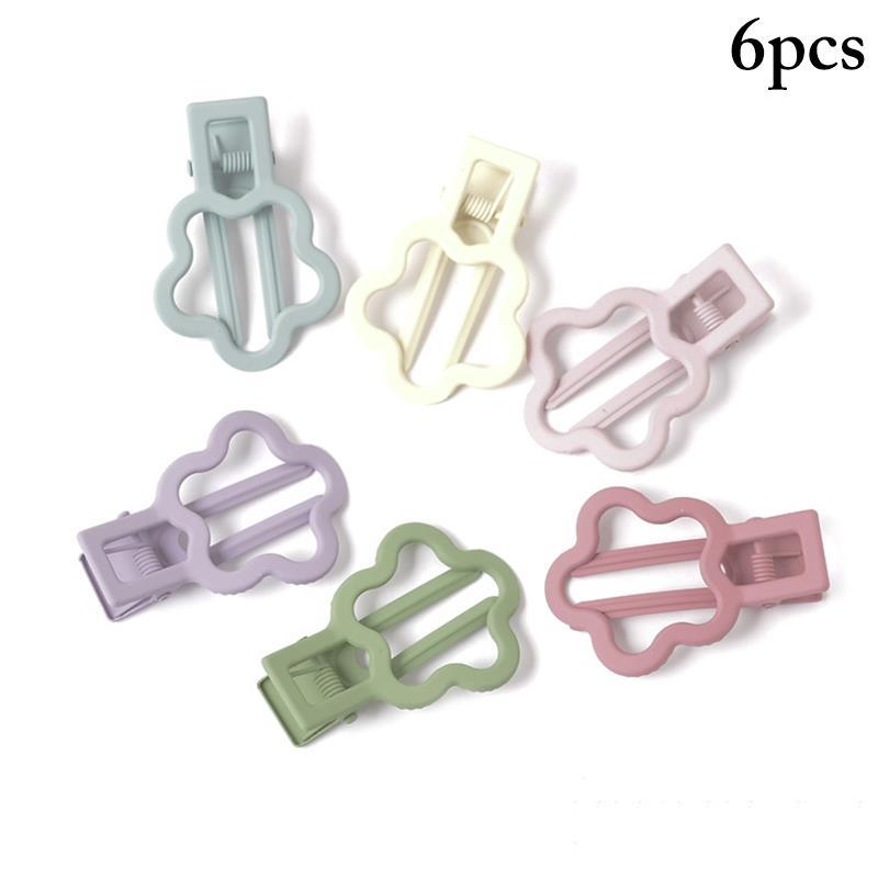 

6pcs Duckbill Hair Pins Elegant Solid Color Hair Clips Flower Shape Barrettes Alloy Women Headwear Fashion Accessories, Multicolor