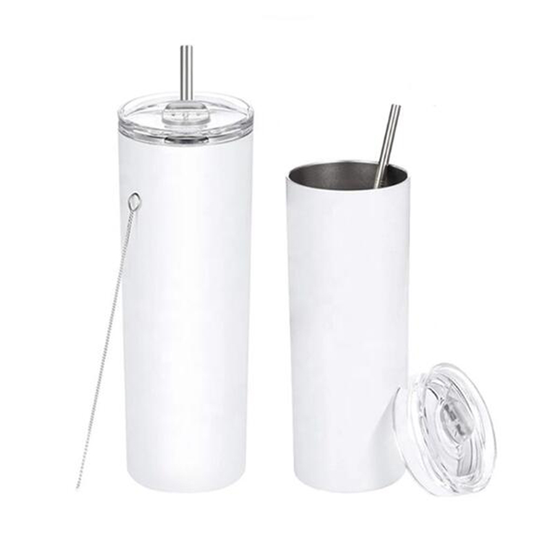 

Amazon custom DIY Sublimation Tumbler mug Blank 20oz Stainless Steel Skinny Insulated Straight Cups Coffee Mugs with straw, White