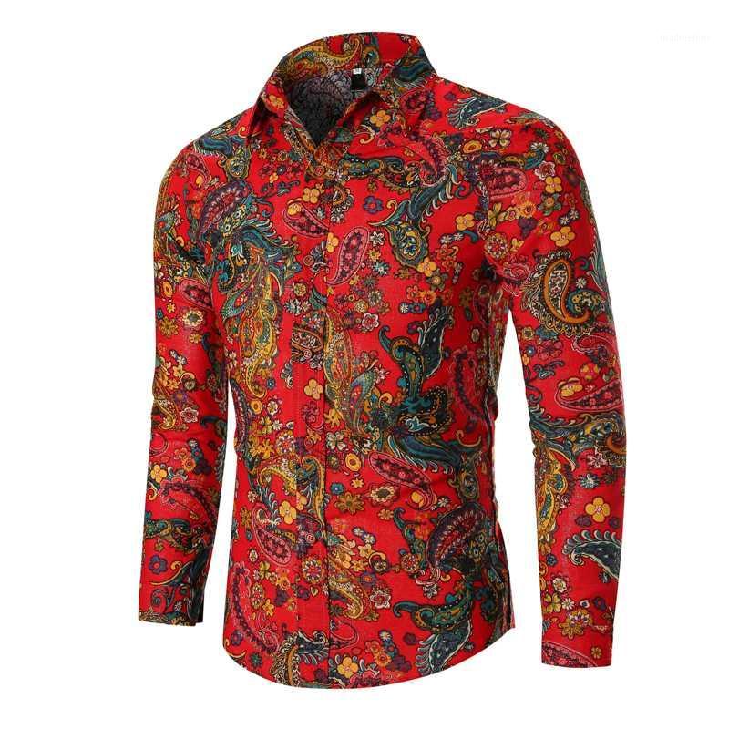 

Men's Casual Shirts Social Shirt For Men Linen Flower Hawaiian Style Luxury Mens Dress Long Sleeve Male Blouse Leisure Red Black 1, Black 1503a-c68-p30