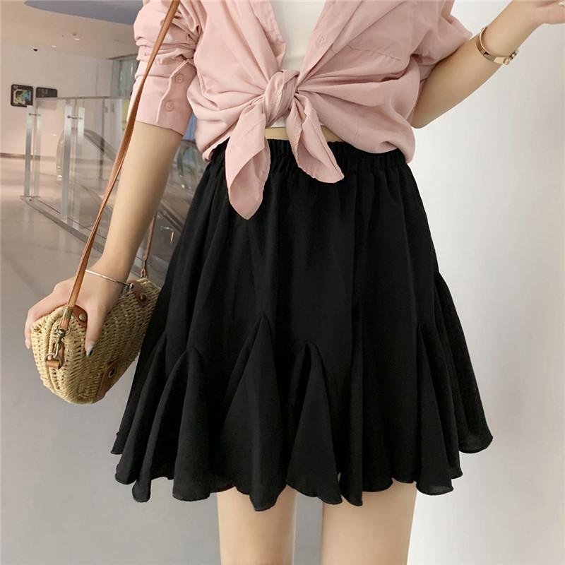 

Women Skirt Summer Short Chiffon Pleated Skirt A-line High Waist Mini Black White Pink Plus Size mujer faldas