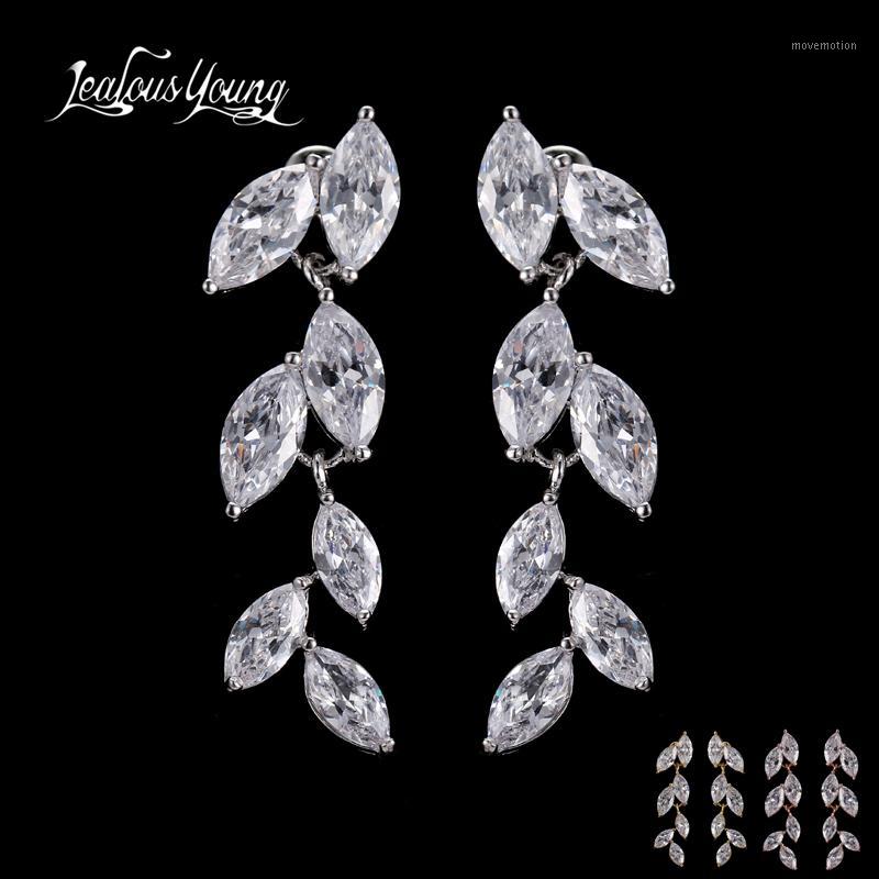 

2020 clear Cubic Zirconia Leaf Drop Earrings for Women Party White Yellow Rose Gold Color Marquise Long Earrings AE4621
