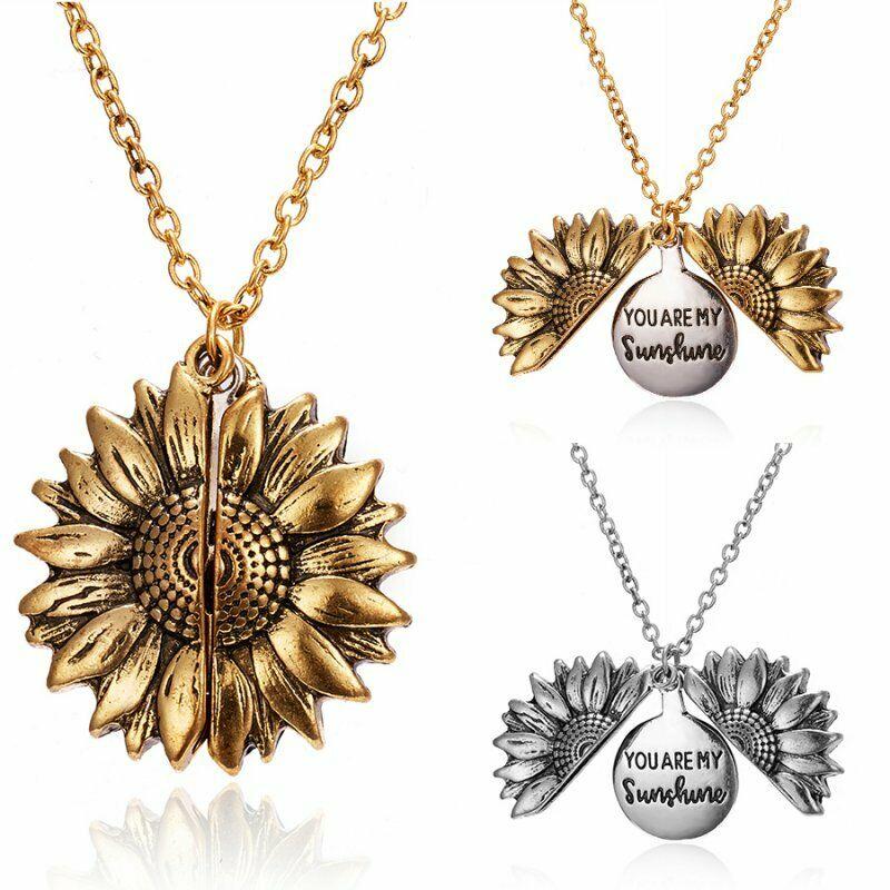 

You Are My Sunshine Sunflower Necklace Pendant Open Locket Choker Chain For Women 2020 Fashion Friendship Jewelry Gift Collier