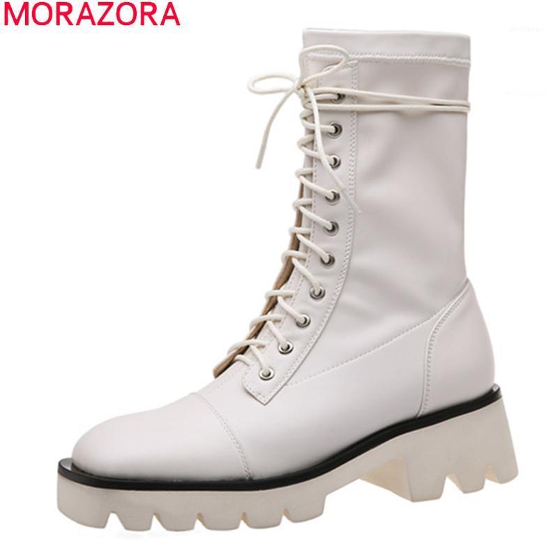 

MORAZORA New Brand women boots med heels square toe casual ladies shoes autumn winter black white ankle boots for woman1