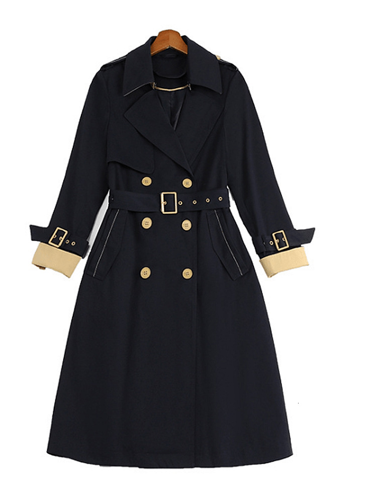 

2021 New plus female size mid-length jacket in the fall, western fashion sheer ladies coat, UZ0D, Navy blue