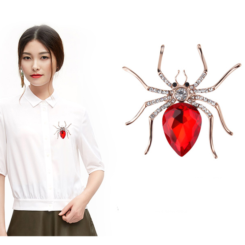 

Jewelry Brand High Quality Glass Crystal Spider Brooch Pins in Red Purple Blue Colors