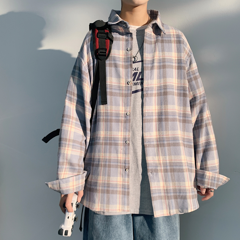 

2021 New Beach Plaid Shirt for Autumn Spring Clothes Long Sleeve Shirts of Men Oversized 5xl FR11, C58