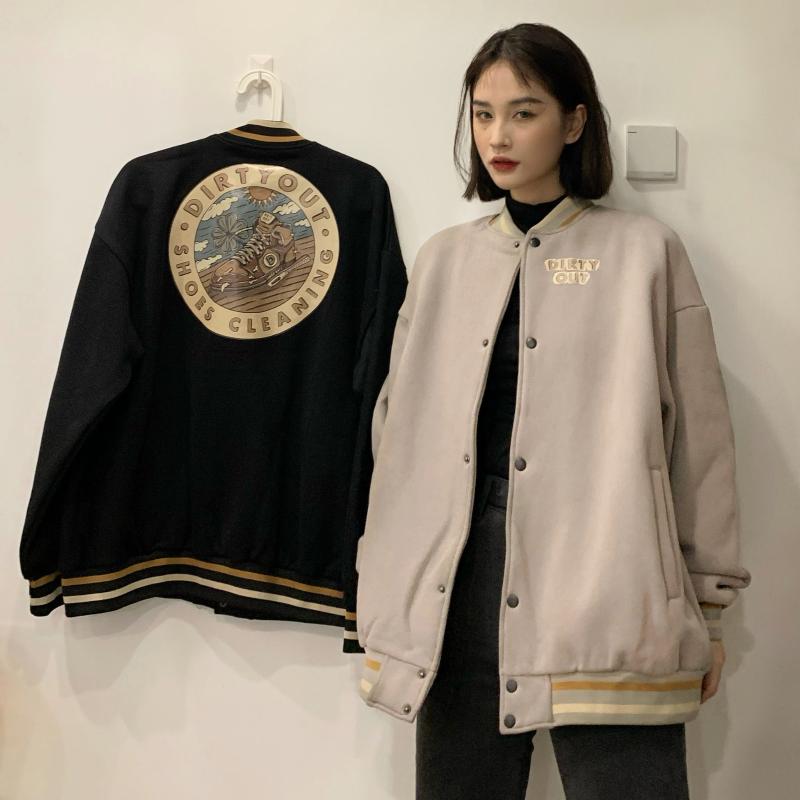 

Autumn and Winter Women Letter Embroidery Loose Thickened Baseball Jacket Woman Jacket Winter Clothes Women Korean Coats, Black