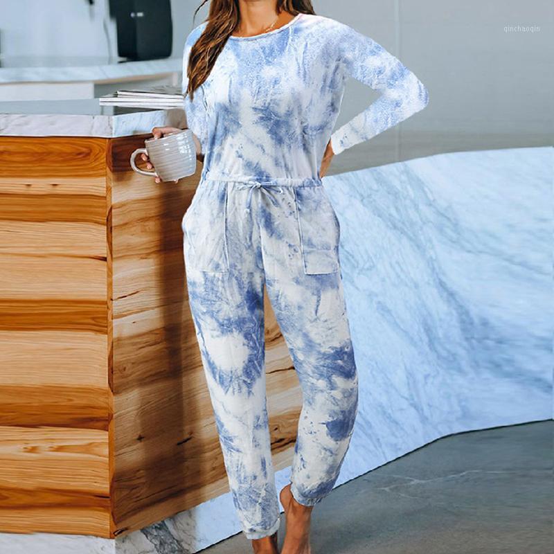 

Women' Pajamas Set Womens Short Sleeve Tie-Dye Long Pajamas Set One Piece Jumpsuit Loose Sleepwear Bandage Sexy Nightwear1, Red