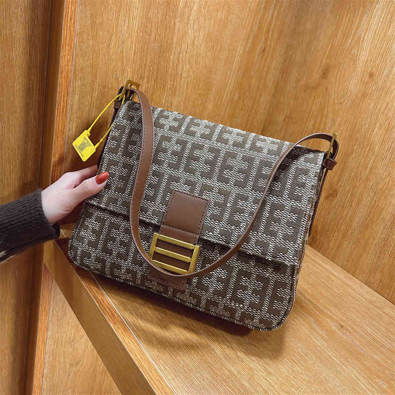 

Bag women's bag new fashion small square contrast color printing Messenger Shoulder Handbags US_EWDI, Brown